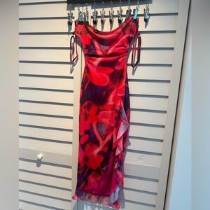 Fashion Nova Vibrant Red and Black Asymmetrical Dress